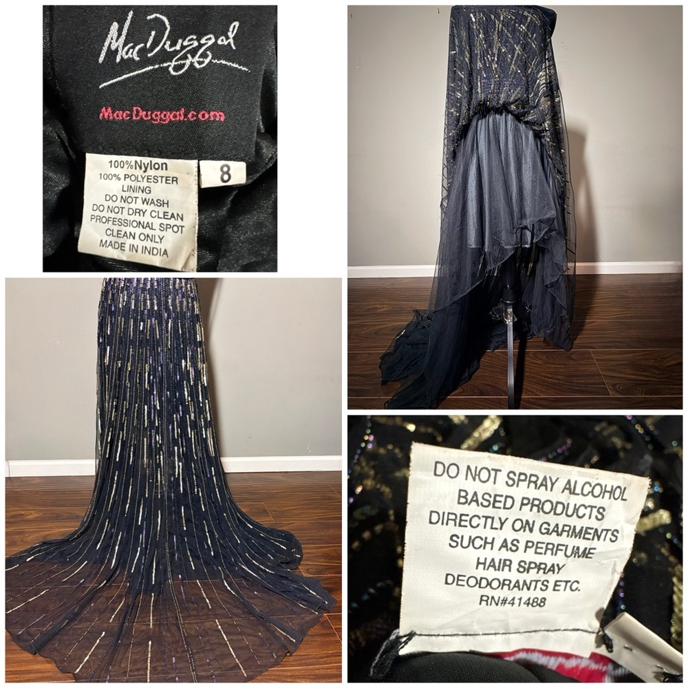 Mac Duggal Black and Gold One-Shoulder High-Low Evening Gown - Picture 13 of 16